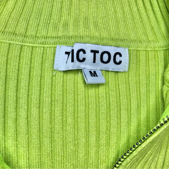 Tictoc Neon Green Ribbed Half Zip Cropped Sweater Size Medium - Picture 6 of 9